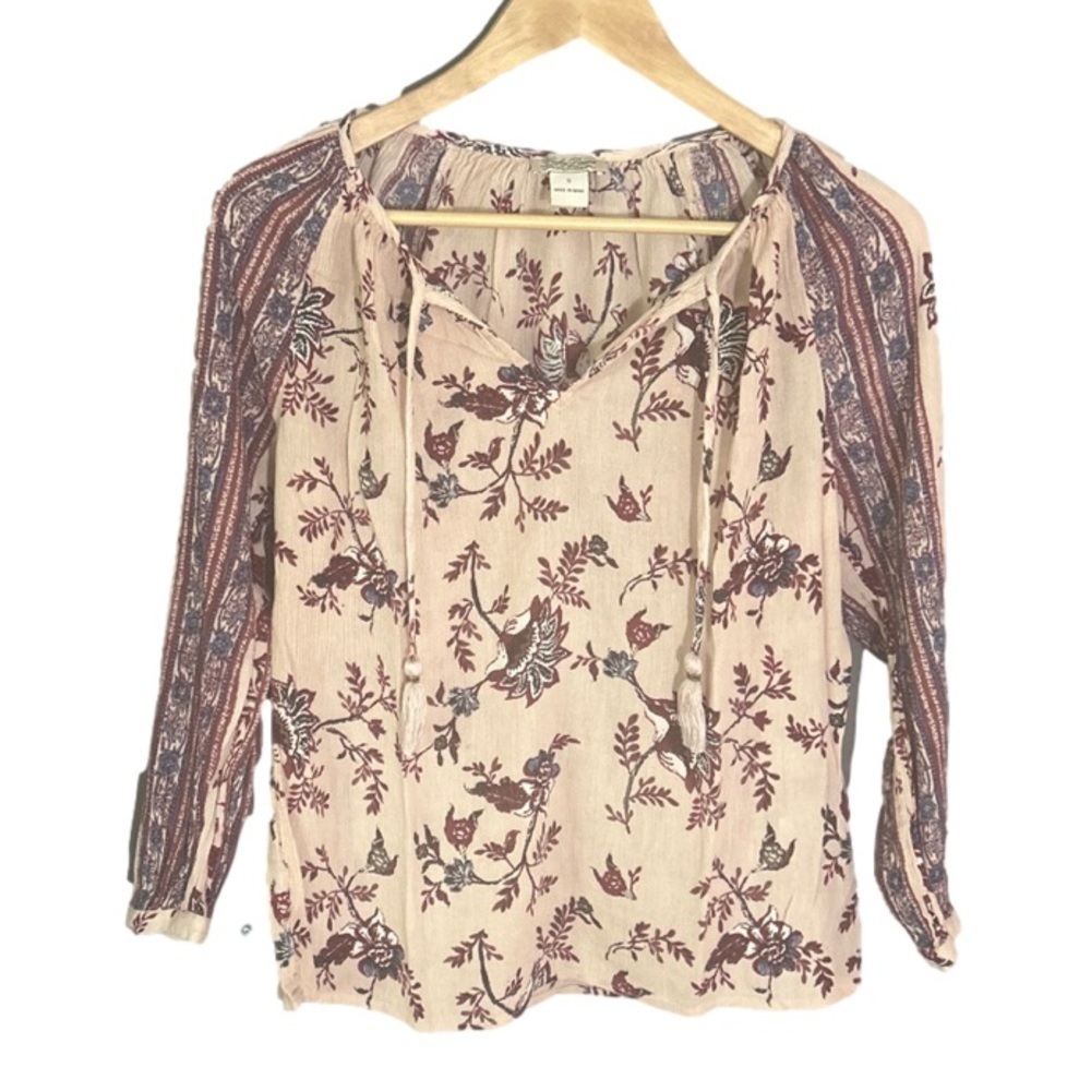 Lucky Brand 3/4 length sleeve floral pink & red blouse size S